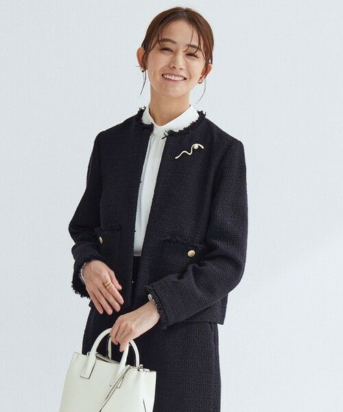 green label relaxing / グリーンレーベル リラクシング ノーカラージャケット | ツイードライク ノーカラー ジャケット | 詳細2