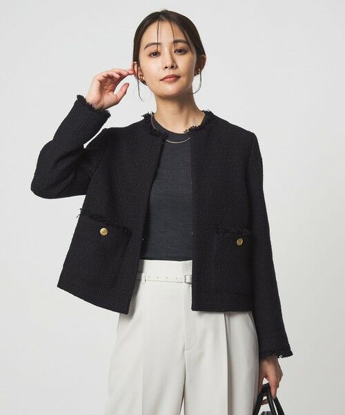 green label relaxing / グリーンレーベル リラクシング ノーカラージャケット | ツイードライク ノーカラー ジャケット | 詳細9