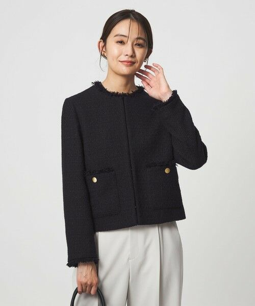 green label relaxing / グリーンレーベル リラクシング ノーカラージャケット | ツイードライク ノーカラー ジャケット | 詳細11