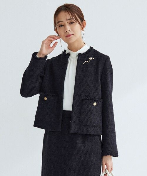 green label relaxing / グリーンレーベル リラクシング ノーカラージャケット | ツイードライク ノーカラー ジャケット（NAVY）