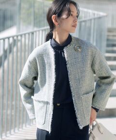 green label relaxing / グリーンレーベル リラクシング ノーカラージャケット | ［size SHORTあり］ミックス ツイードライク ポケット ノーカラー ジャケット