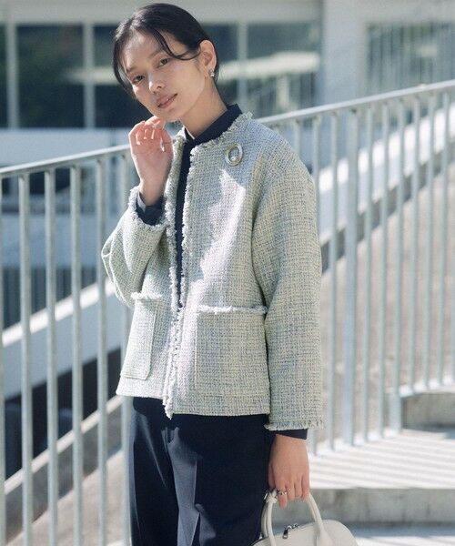 green label relaxing / グリーンレーベル リラクシング ノーカラージャケット | ［size SHORTあり］ミックス ツイードライク ポケット ノーカラー ジャケット | 詳細1