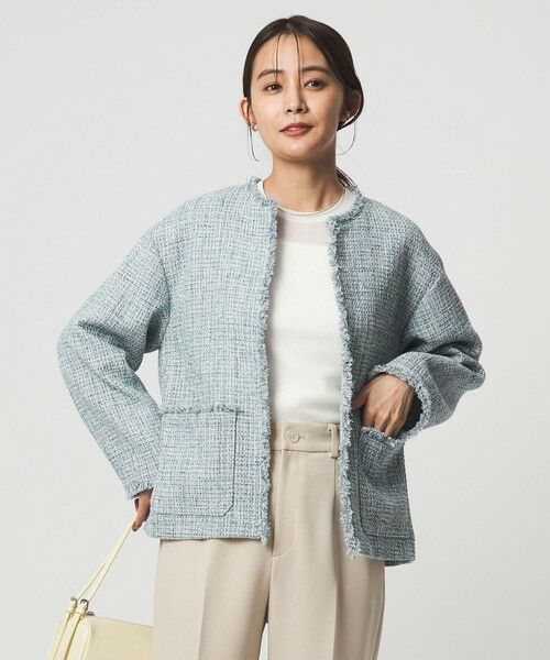 green label relaxing / グリーンレーベル リラクシング ノーカラージャケット | ［size SHORTあり］ミックス ツイードライク ポケット ノーカラー ジャケット | 詳細3