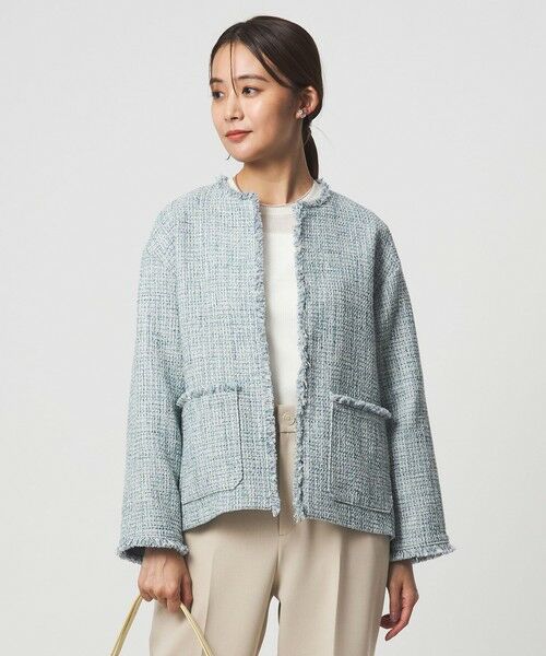 green label relaxing / グリーンレーベル リラクシング ノーカラージャケット | ［size SHORTあり］ミックス ツイードライク ポケット ノーカラー ジャケット | 詳細4