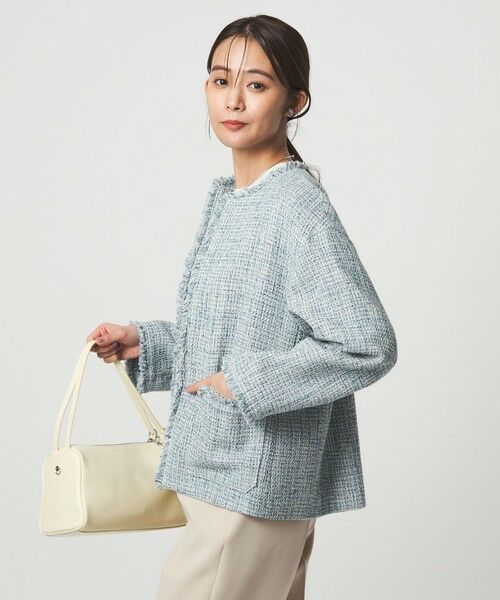 green label relaxing / グリーンレーベル リラクシング ノーカラージャケット | ［size SHORTあり］ミックス ツイードライク ポケット ノーカラー ジャケット | 詳細5