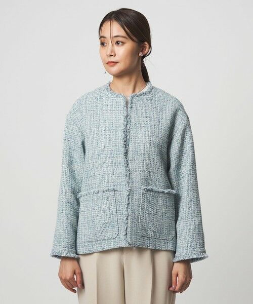 green label relaxing / グリーンレーベル リラクシング ノーカラージャケット | ［size SHORTあり］ミックス ツイードライク ポケット ノーカラー ジャケット | 詳細8