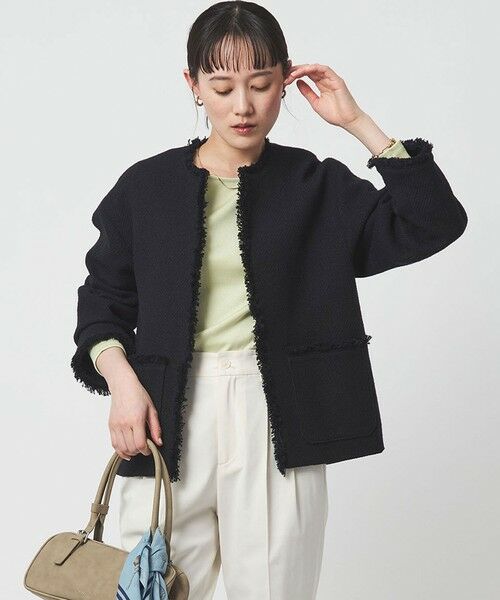 green label relaxing / グリーンレーベル リラクシング ノーカラージャケット | ［size SHORTあり］ミックス ツイードライク ポケット ノーカラー ジャケット | 詳細24