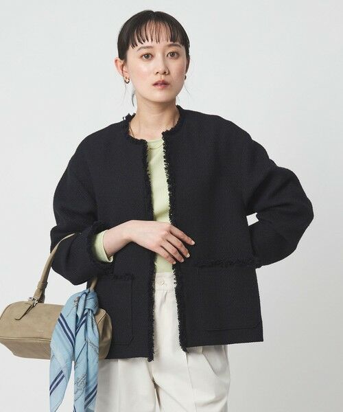 green label relaxing / グリーンレーベル リラクシング ノーカラージャケット | ［size SHORTあり］ミックス ツイードライク ポケット ノーカラー ジャケット | 詳細25