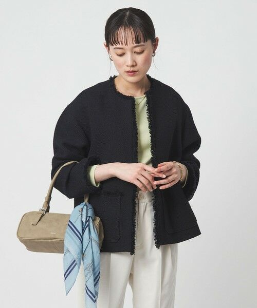 green label relaxing / グリーンレーベル リラクシング ノーカラージャケット | ［size SHORTあり］ミックス ツイードライク ポケット ノーカラー ジャケット | 詳細26