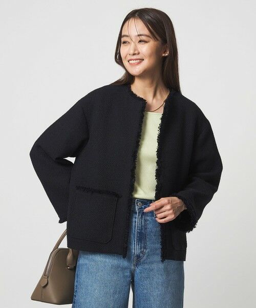 green label relaxing / グリーンレーベル リラクシング ノーカラージャケット | ［size SHORTあり］ミックス ツイードライク ポケット ノーカラー ジャケット | 詳細26