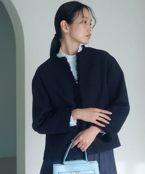 green label relaxing / グリーンレーベル リラクシング ノーカラージャケット | ［size SHORTあり］ミックス ツイードライク ポケット ノーカラー ジャケット | 詳細16