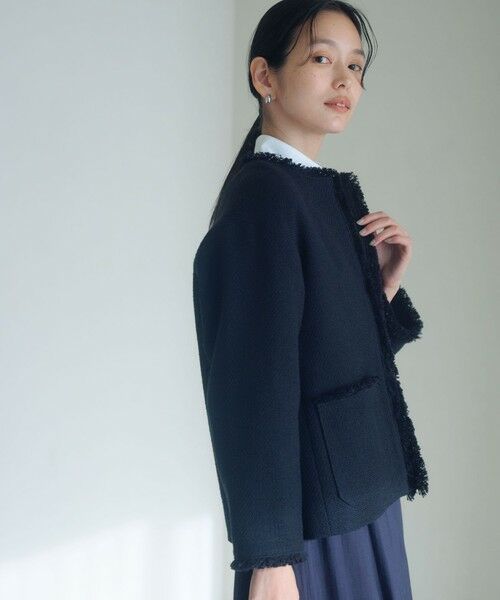 green label relaxing / グリーンレーベル リラクシング ノーカラージャケット | ［size SHORTあり］ミックス ツイードライク ポケット ノーカラー ジャケット | 詳細17