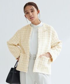 green label relaxing / グリーンレーベル リラクシング ノーカラージャケット | ファンシー ツイードライク ポケット ノーカラー ジャケット