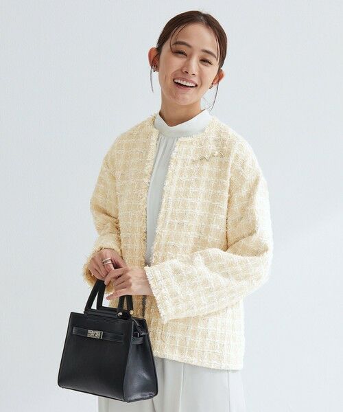 green label relaxing / グリーンレーベル リラクシング ノーカラージャケット | ファンシー ツイードライク ポケット ノーカラー ジャケット | 詳細1