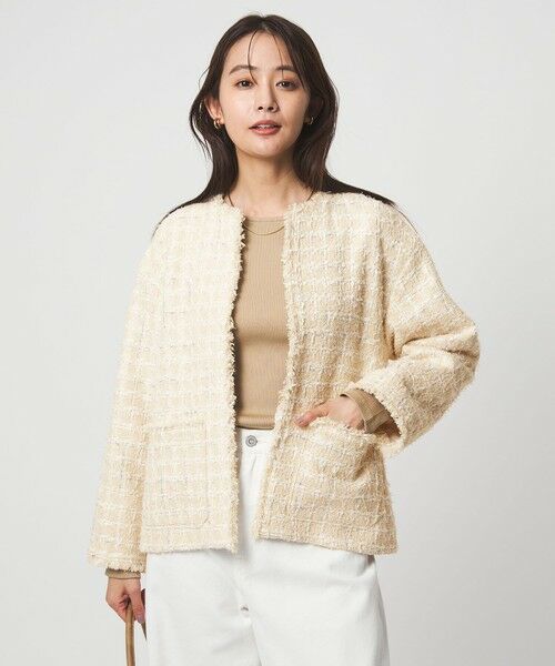 green label relaxing / グリーンレーベル リラクシング ノーカラージャケット | ファンシー ツイードライク ポケット ノーカラー ジャケット | 詳細10