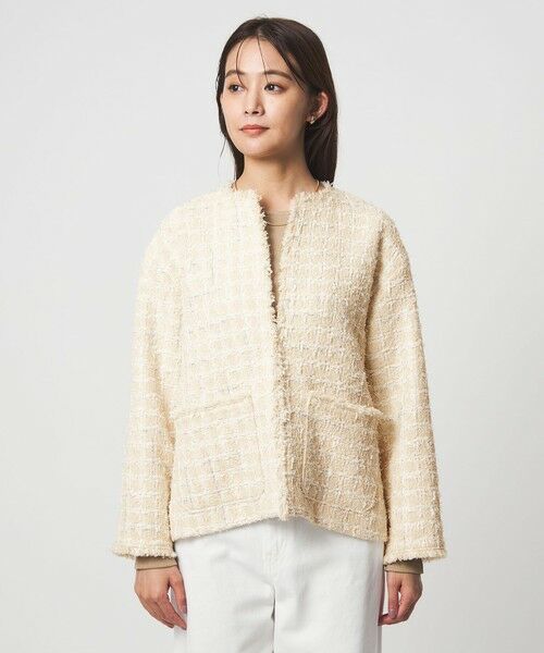 green label relaxing / グリーンレーベル リラクシング ノーカラージャケット | ファンシー ツイードライク ポケット ノーカラー ジャケット | 詳細13