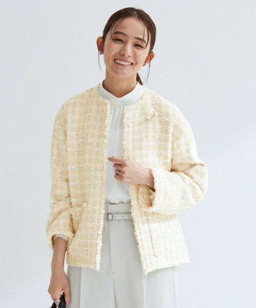 green label relaxing / グリーンレーベル リラクシング ノーカラージャケット | ファンシー ツイードライク ポケット ノーカラー ジャケット | 詳細2