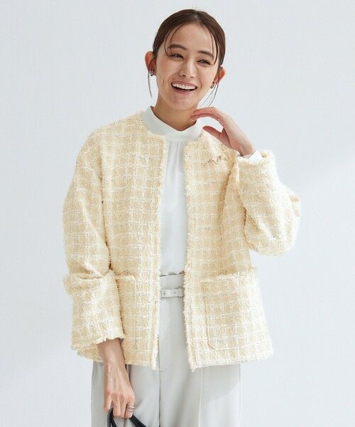 green label relaxing / グリーンレーベル リラクシング ノーカラージャケット | ファンシー ツイードライク ポケット ノーカラー ジャケット | 詳細3
