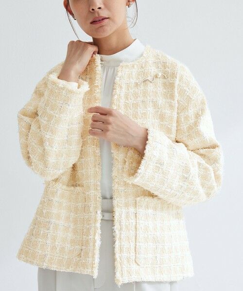 green label relaxing / グリーンレーベル リラクシング ノーカラージャケット | ファンシー ツイードライク ポケット ノーカラー ジャケット | 詳細4
