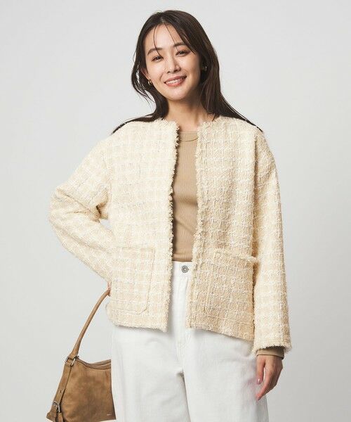 green label relaxing / グリーンレーベル リラクシング ノーカラージャケット | ファンシー ツイードライク ポケット ノーカラー ジャケット | 詳細8