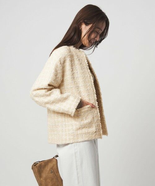 green label relaxing / グリーンレーベル リラクシング ノーカラージャケット | ファンシー ツイードライク ポケット ノーカラー ジャケット | 詳細9