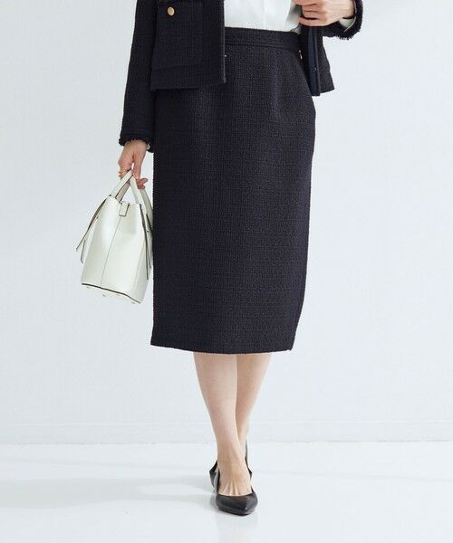 green label relaxing / グリーンレーベル リラクシング ミニ・ひざ丈スカート | ツイードライク タイト スカート（NAVY）