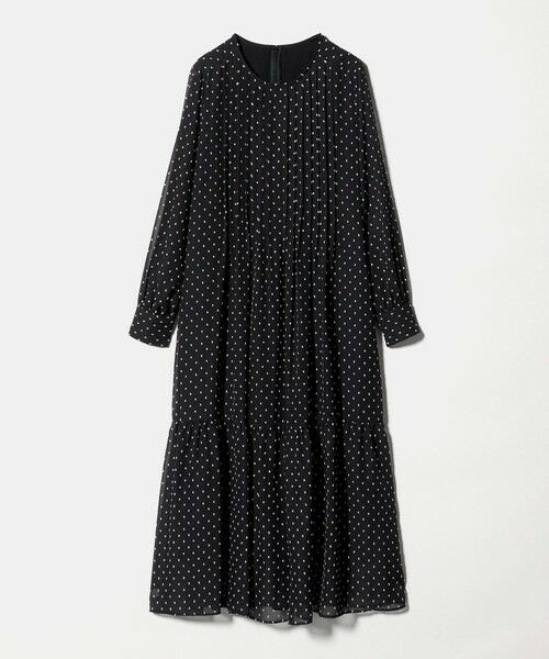 green label relaxing / グリーンレーベル リラクシング ロング・マキシ丈ワンピース | ドット シアー ティアード ワンピース（BLACK）