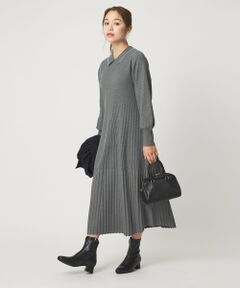 green label relaxing / グリーンレーベル リラクシング ロング・マキシ丈ワンピース | フィット＆フレア 襟付き ニット ワンピース