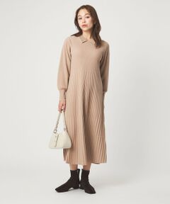 green label relaxing / グリーンレーベル リラクシング ロング・マキシ丈ワンピース | フィット＆フレア 襟付き ニット ワンピース