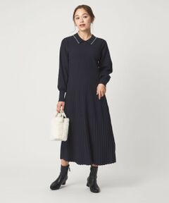 green label relaxing / グリーンレーベル リラクシング ロング・マキシ丈ワンピース | フィット＆フレア 襟付き ニット ワンピース