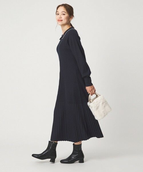 green label relaxing / グリーンレーベル リラクシング ロング・マキシ丈ワンピース | フィット＆フレア 襟付き ニット ワンピース | 詳細16