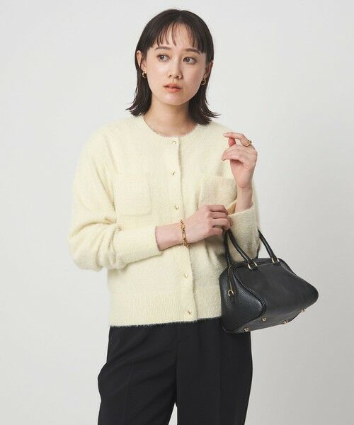 green label relaxing / グリーンレーベル リラクシング カーディガン・ボレロ | フラッフ フェザーヤーン ゴールドカラーボタン ニット カーディガン | 詳細5