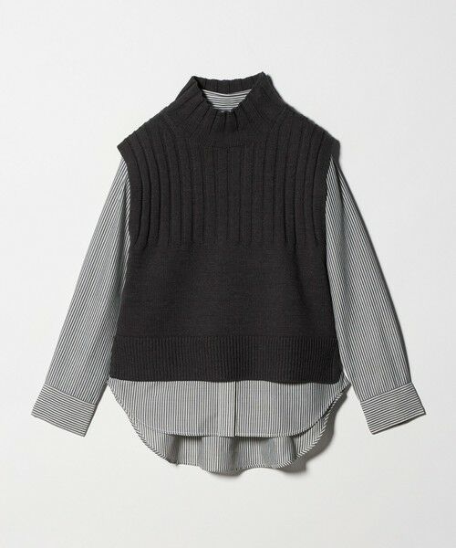 green label relaxing / グリーンレーベル リラクシング シャツ・ブラウス | ニット タートル ベスト × シャツ セット（DK.GRAY）