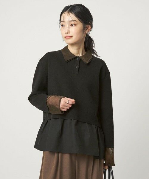 green label relaxing / グリーンレーベル リラクシング ニット・セーター | ポロニット ドッキング プルオーバー（BLACK）