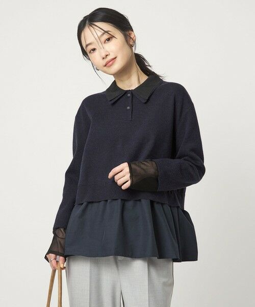 green label relaxing / グリーンレーベル リラクシング ニット・セーター | ポロニット ドッキング プルオーバー（NAVY）