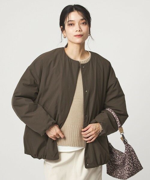 green label relaxing / グリーンレーベル リラクシング ブルゾン | ［size SHORTあり］パフィー ノーカラー ブルゾン 2 撥水 ウォッシャブル（DK.BROWN）