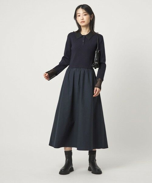 green label relaxing / グリーンレーベル リラクシング ロング・マキシ丈ワンピース | ポロニット ドッキング ワンピース（NAVY）