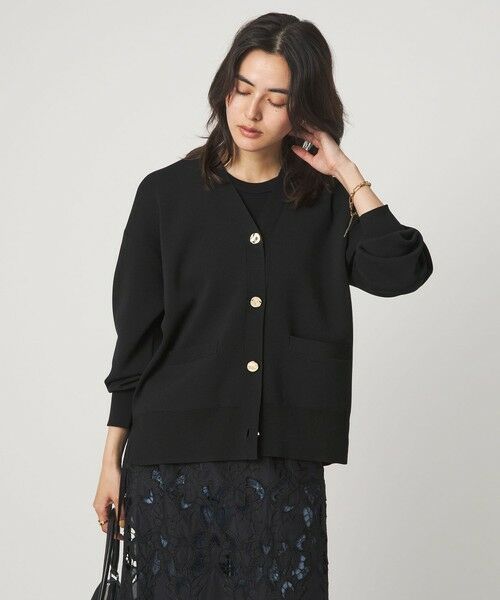 green label relaxing / グリーンレーベル リラクシング カーディガン・ボレロ | パフニット カーディガン ウォッシャブル（BLACK）
