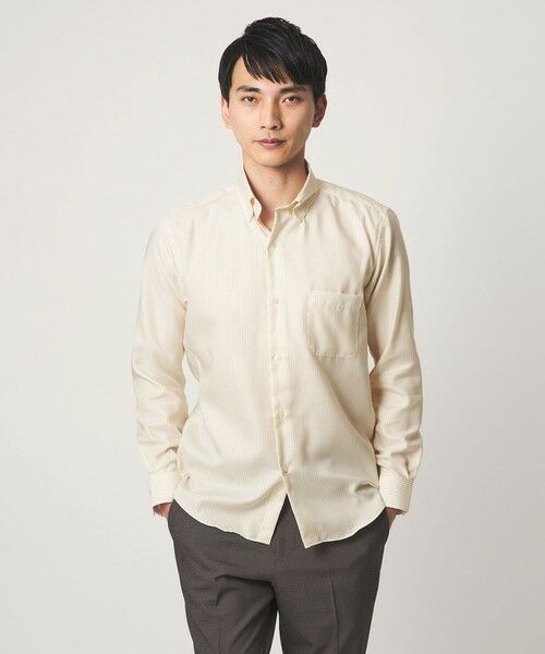 green label relaxing / グリーンレーベル リラクシング シャツ・ブラウス | エブリット コットンオックス ストライプ スナップ ボタンダウン シャツ -イージーアイロン-（BEIGE）