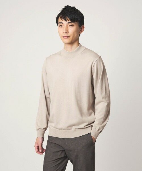 green label relaxing / グリーンレーベル リラクシング ニット・セーター | MTB コットン ハイゲージ モックネック ニット（LT.GRAY）