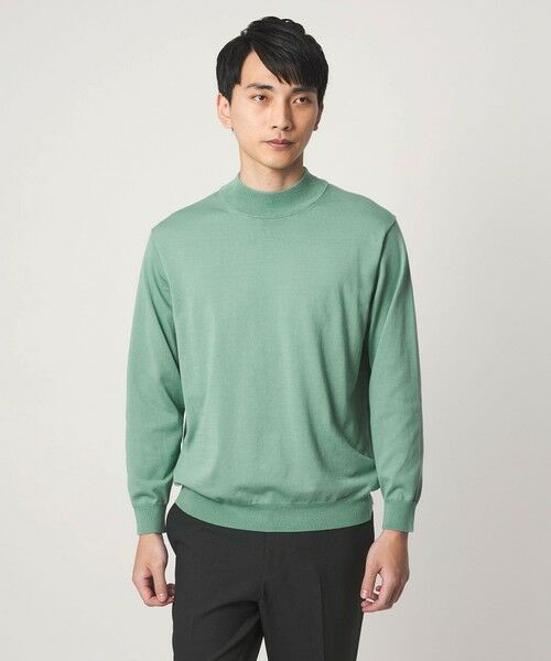 green label relaxing / グリーンレーベル リラクシング ニット・セーター | MTB コットン ハイゲージ モックネック ニット（LIME）