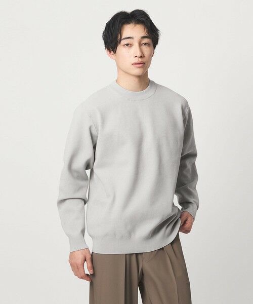 green label relaxing / グリーンレーベル リラクシング ニット・セーター | A+ ポリエステル タック モックネック 長袖 ニット -ウォッシャブル-（LT.GRAY）