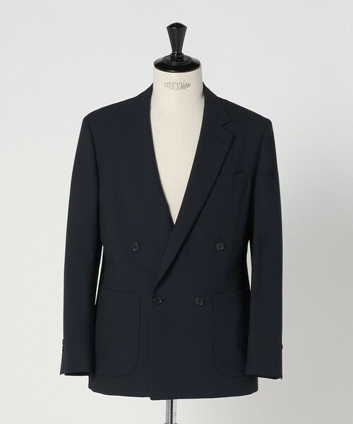 green label relaxing / グリーンレーベル リラクシング テーラードジャケット | A+ ポリエステル シャークスキン ダブルブレスト 4B スタンダード セットアップ ジャケット -ウォッシャブル・ストレッチ-（NAVY）