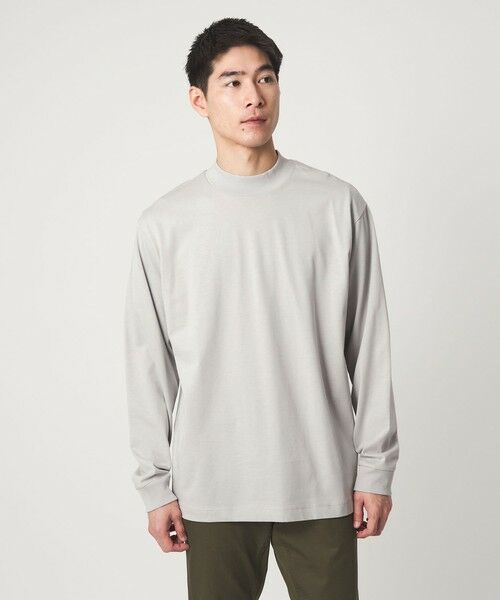 green label relaxing / グリーンレーベル リラクシング カットソー | LONG FIBER COTTON クリア モックネック 長袖 Tシャツ（LT.GRAY）