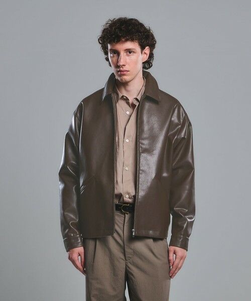 green label relaxing / グリーンレーベル リラクシング ブルゾン | レザーライク ジップ ブルゾン（DK.BROWN）