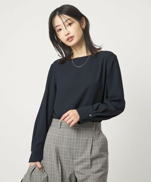 green label relaxing / グリーンレーベル リラクシング シャツ・ブラウス | クルーネック ブラウス 2 マシンウォッシャブル UVカット（NAVY）