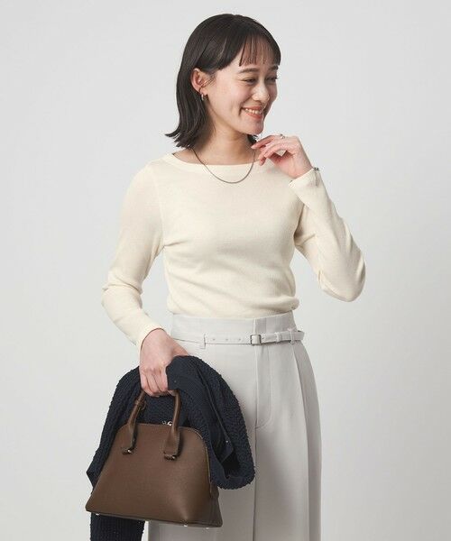 green label relaxing / グリーンレーベル リラクシング カットソー | ラメ リブ ボートネック カットソー（OFF WHITE）