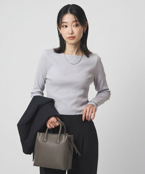 green label relaxing / グリーンレーベル リラクシング カットソー | ラメ リブ ボートネック カットソー（LT.BLUE）