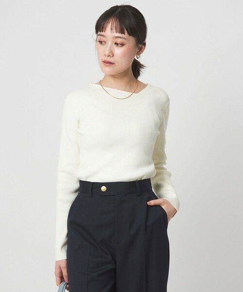 green label relaxing / グリーンレーベル リラクシング ニット・セーター | ＜1_OF MINE＞リブ アシンメトリー ネック プルオーバー ニット（WHITE）