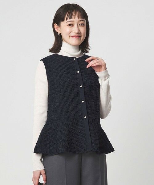 green label relaxing / グリーンレーベル リラクシング ベスト | パイピング ペプラム ニット ジレ（NAVY）